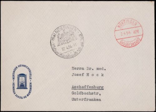 Nürtingen,  roter Stegstempel auf Couvert  "SCHOLL KG HEINRICHSQUELLE" 1954 - Bild 1 von 1