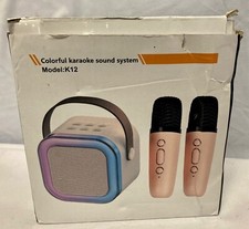 K12 Colorful Karaoke Sound System Machine, Wireless, 2 Mics, Whit, NEW dmgd bx 