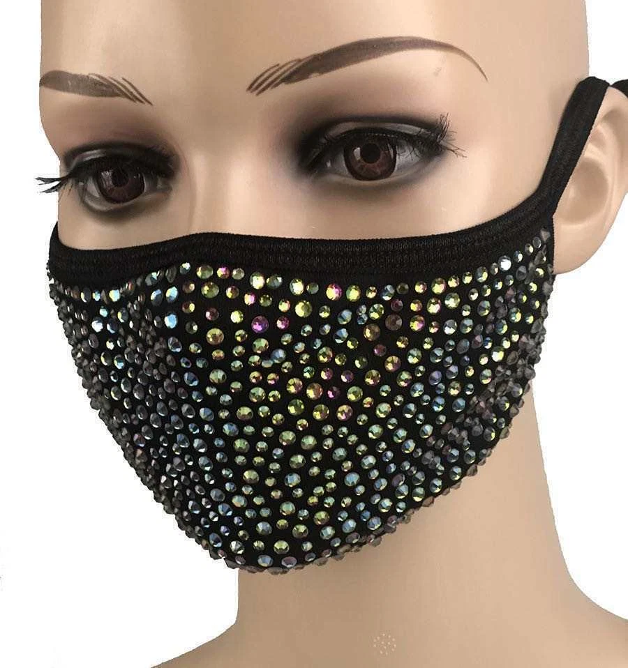 Mascarilla facial de cristal brillante de diamantes de imitación reutilizable lavable con bolsillo de filtro Foto 3 de 4