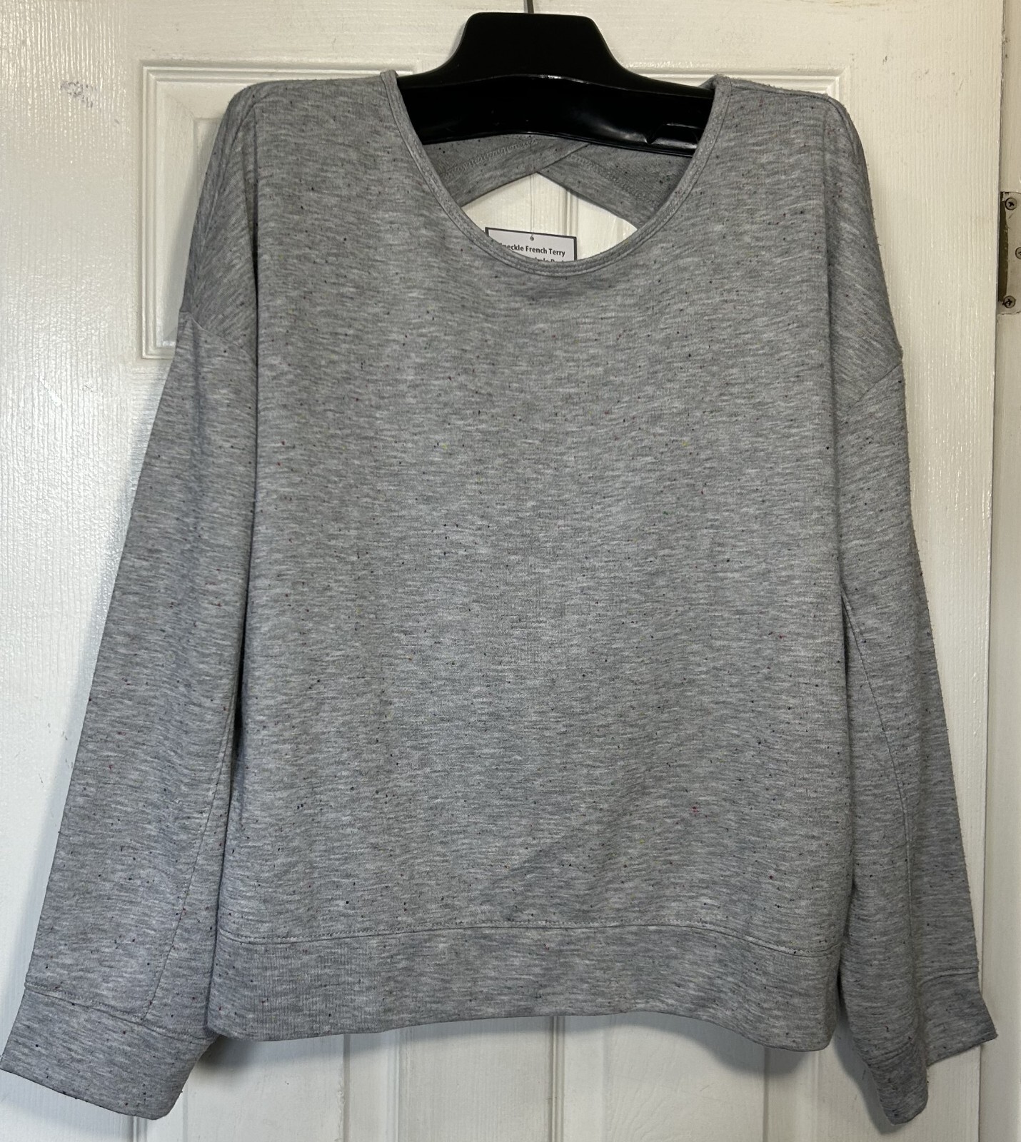 RBX Women Top Size XL Speckle French Terry with Keyhole Back heather Gray New