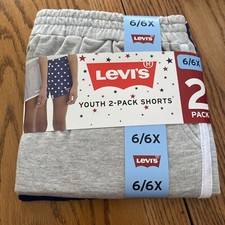 Levi's Youth Girls 2 Pack Shorts Gray/Navy Patriotic Logo MSRP 36 Size 6/6x