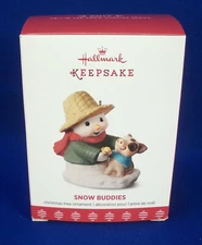 Hallmark Ornament Snow Buddies #20 2017 Snowman Farmer Piglet Baby Pig Ear Corn