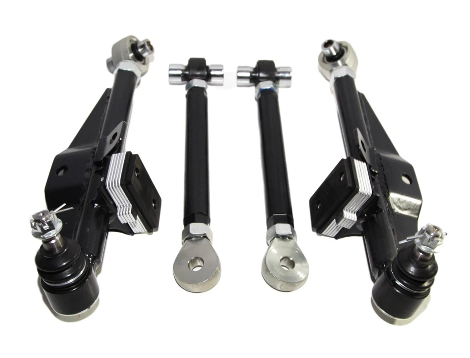 Brazos de control inferiores F+R negros + varillas de tensión de alto ángulo para 89-94 S240SX 180SX Foto 3 de 4