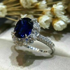 2Ct Oval Cut Lab Created Sapphire Women's Engagement Ring 14K White Gold Plated