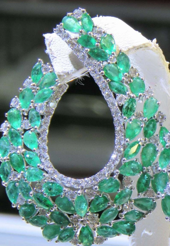 Созданные в лаборатории Редкие Большие Шикарные Разнообразные Изумрудные Цветочные Серьги-витки - Изображение 3 из 4