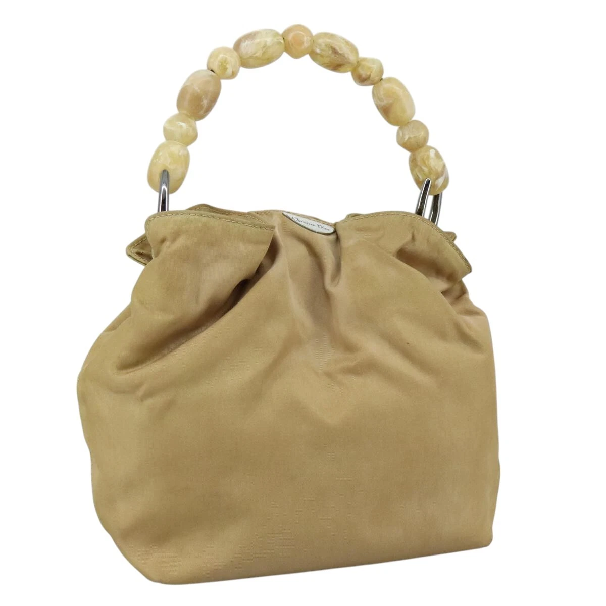 Sac à main Christian Dior Maris perle nylon beige argent authentique bs21021