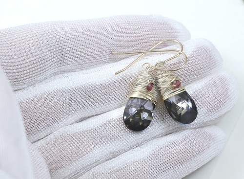 Spyglass Designs Earrings made w/ Crystal Black Silver 14k Solid Gold Wrap - Picture 2 of 18