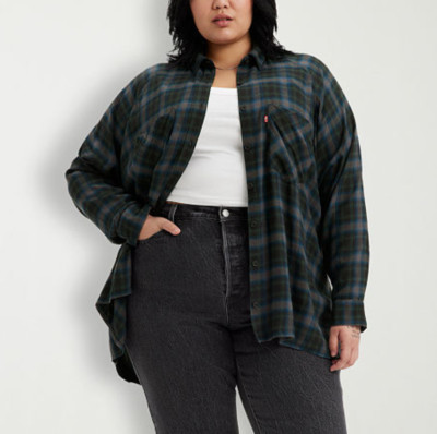 Levi's Trendy Plus Size Harrison Plaid Button-Down Raglan Shirt - Plaid Multi 2X