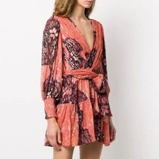Ulla Johnson Noemi Wrap-Style Metallic Silk Mini Dress Coral 2 NWT