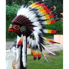 small Natural Orange Indian Headdress Replica made with rooster dyed feathers