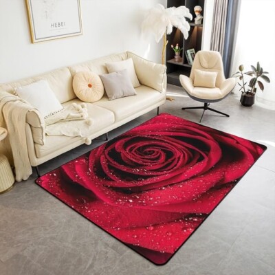 Rote Rose Blume dicker weicher Luxus Teppich Akzent Teppich - 100x150cm (3,3 x5 )