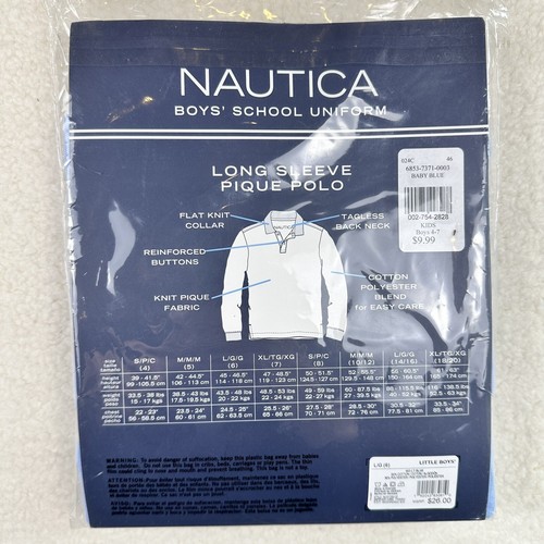 Nautica Youth School Uniform Long Sleeve Polos Shirt Color Light Blue L (6) - Picture 4 of 10