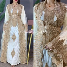 Sale!! New Elegant Net and Satin Kaftan Abaya Luxury Dubai Moroccan Farasha Gown
