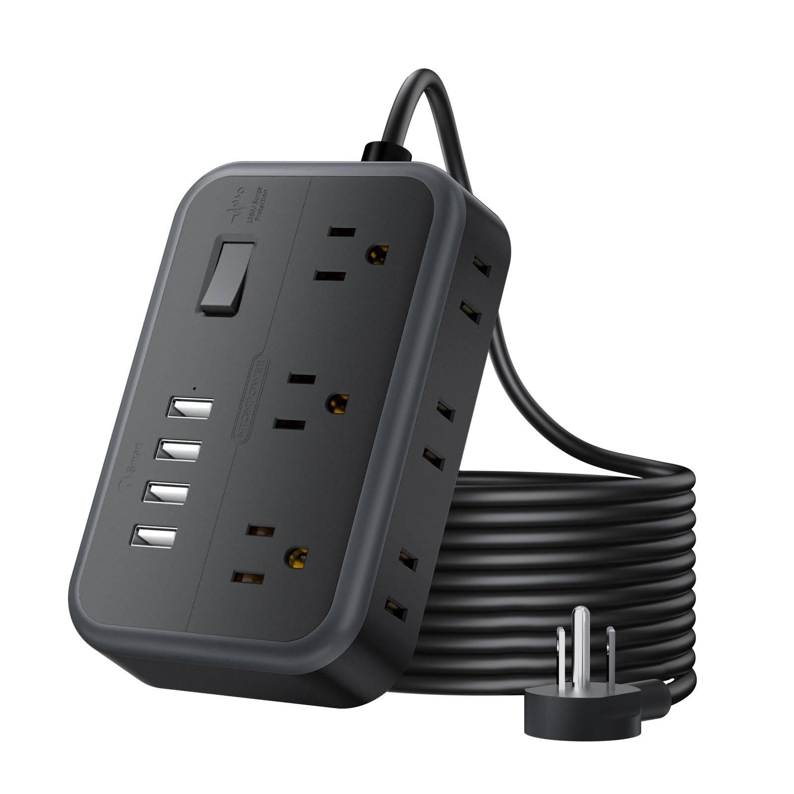 Flat Plug Extension Cord 25 Ft 6 Widely Spaced Outlet2 Side Power Strip With 4