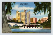 Postcard Florida Miami FL Towers Hotel Second Avenue 1933 Posted Linen 