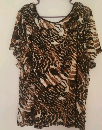 CATO Stretch Top shirt blouse Ruffled Layers Black Browns Beige SIZE 26/28 - Picture 5 of 8
