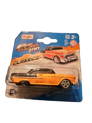 Maisto 1955 '55 Chevrolet Chevy Bel Air Car Orange & Black Diecast 1/64 Scale