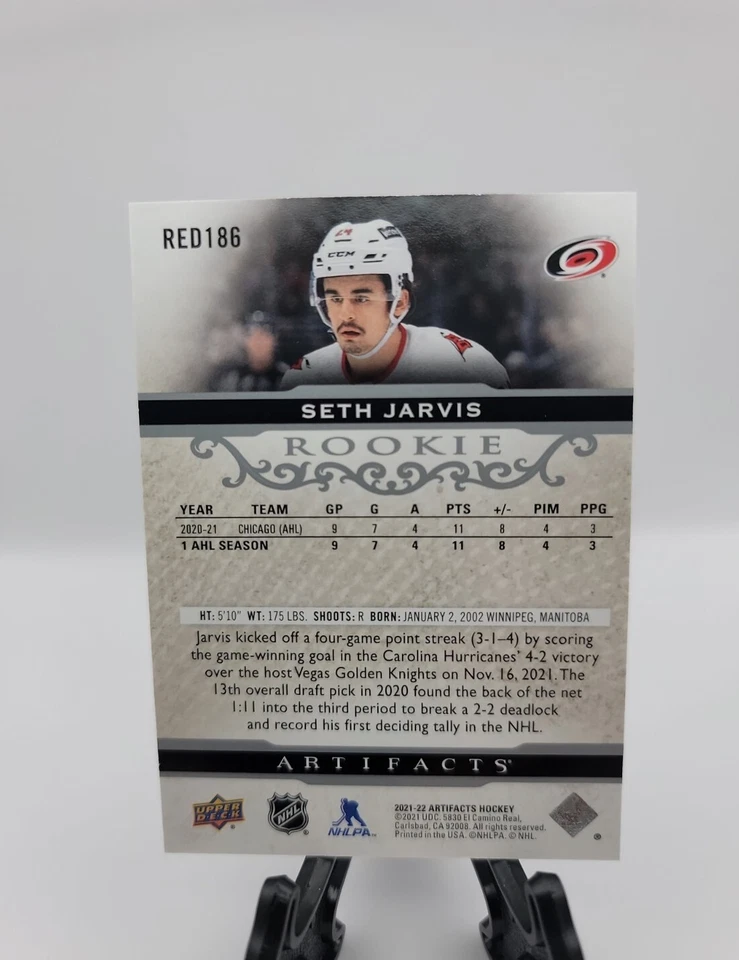 2021-22 SETH JARVIS UPPER DECK ARTIFACTS #RED186 BASE RC #/999!! - Image 2 of 2