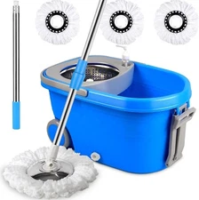 360° Spin Mop and Bucket System with 3 Reusable Microfiber Refill Heads