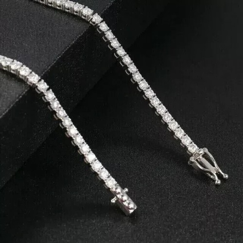 4MM Round Cut Lab Created Diamond 20Ct Tennis Necklace 14K White Gold Plated - Picture 4 of 9