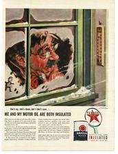1940 Texaco Havoline Motor Oil old man cold temperature art Vintage Print Ad