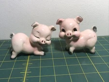Vintage Little Pink Pigs Salt & Pepper Shaker Set Crazing