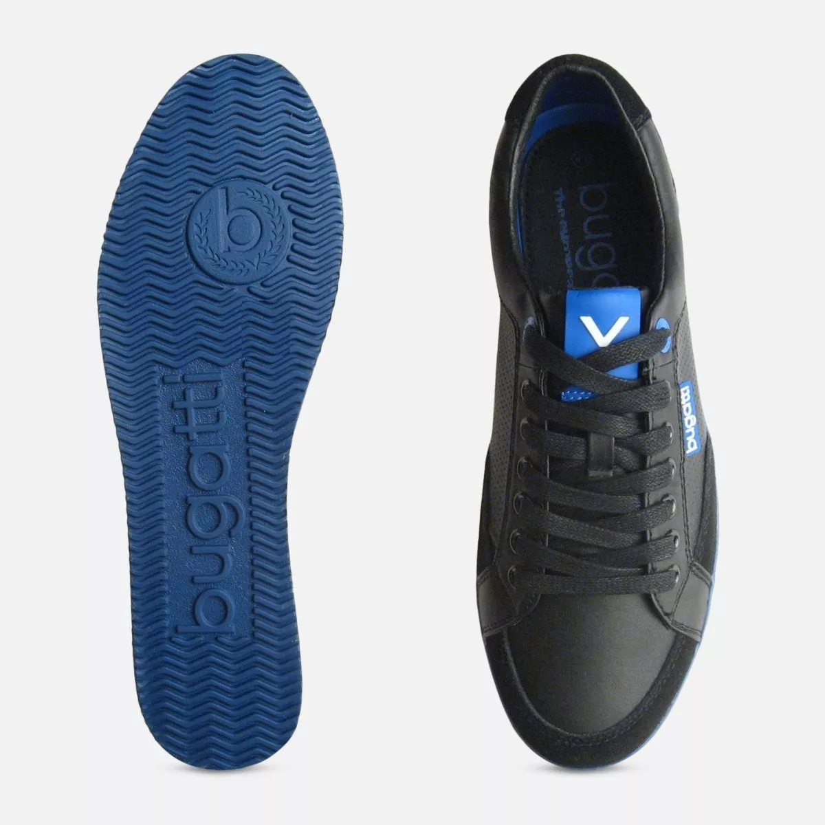 Black Navy Blue Leather Mens Designer Trainers by Bugatti