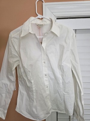 Boden Women's Size US 10R Fitted Front Jersey Shirt Long Sleeve Solid White NWT