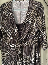 Julipa Dress Zebra Print 3/4 Sleeve Faux Wrap Jersey Size 18