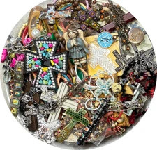 2 Lbs VINTAGE TO NOW RELIGIOUS CATHOLIC JUNK DRAWER LOT MIXED #A5