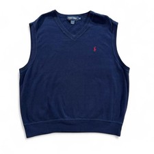 Polo Golf Ralph Lauren Sweater Vest Size XL Navy Blue V Neck Made in USA RL Pony