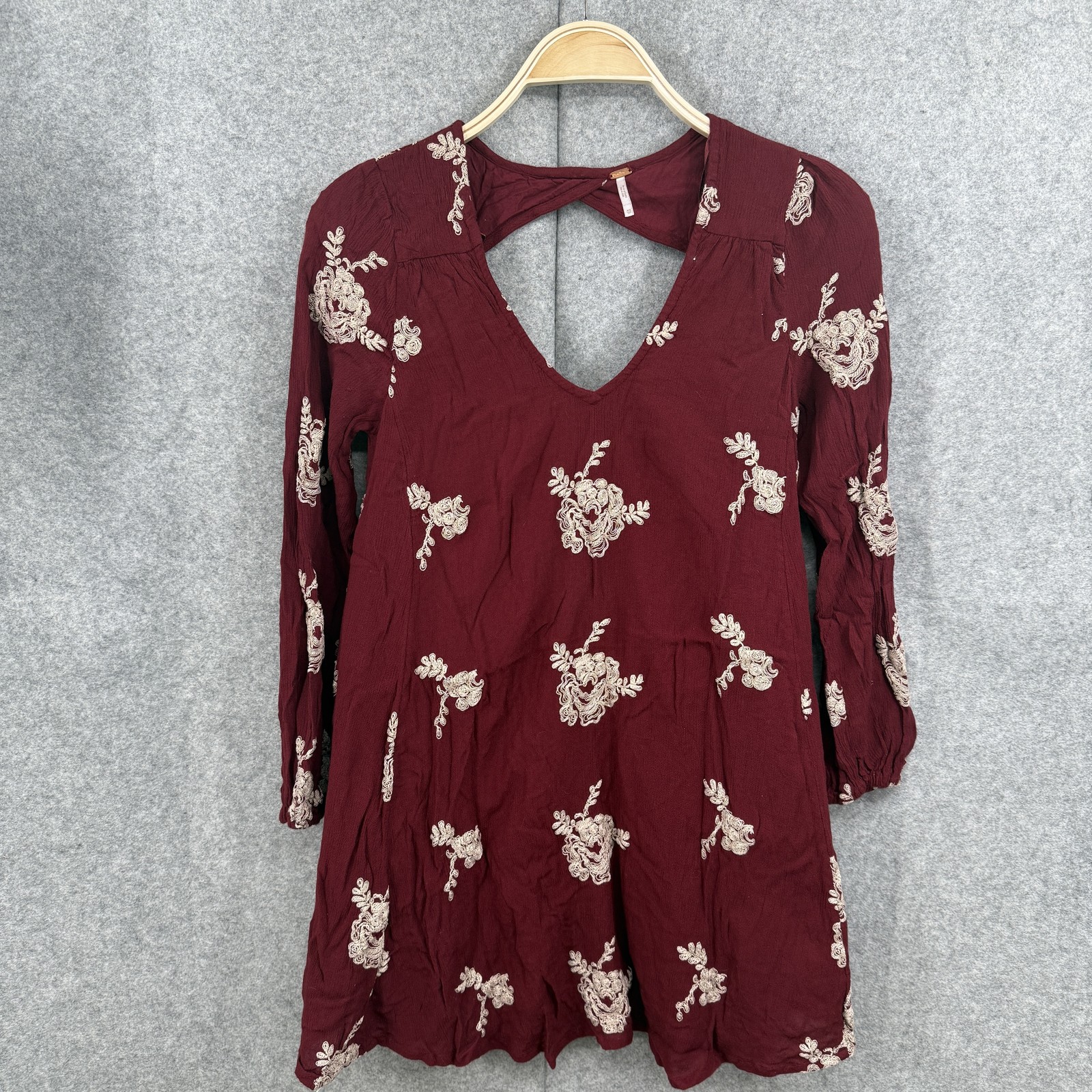 Free People Tunic Dress Womens XS Embroidered Floral Boho Long Sleeve Top