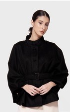 Pure Alpaca One Size Black Poncho Button Up Black Milan Jacket City Cape Belt