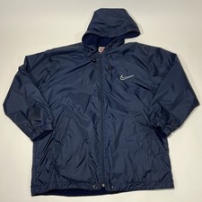 VTG Nike Swoosh Logo Full Zip Windbreaker Jacket Blue Men's MEDIUM Fleece Lined