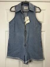 Brand New Show Me Your Mumu Reno Romper Denim Blue Size Medium Zip Up