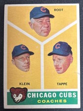 1960 Topps Chicago Cubs Coaching Staff Lou Klein RC Charlie Root Elvin Tappe 457