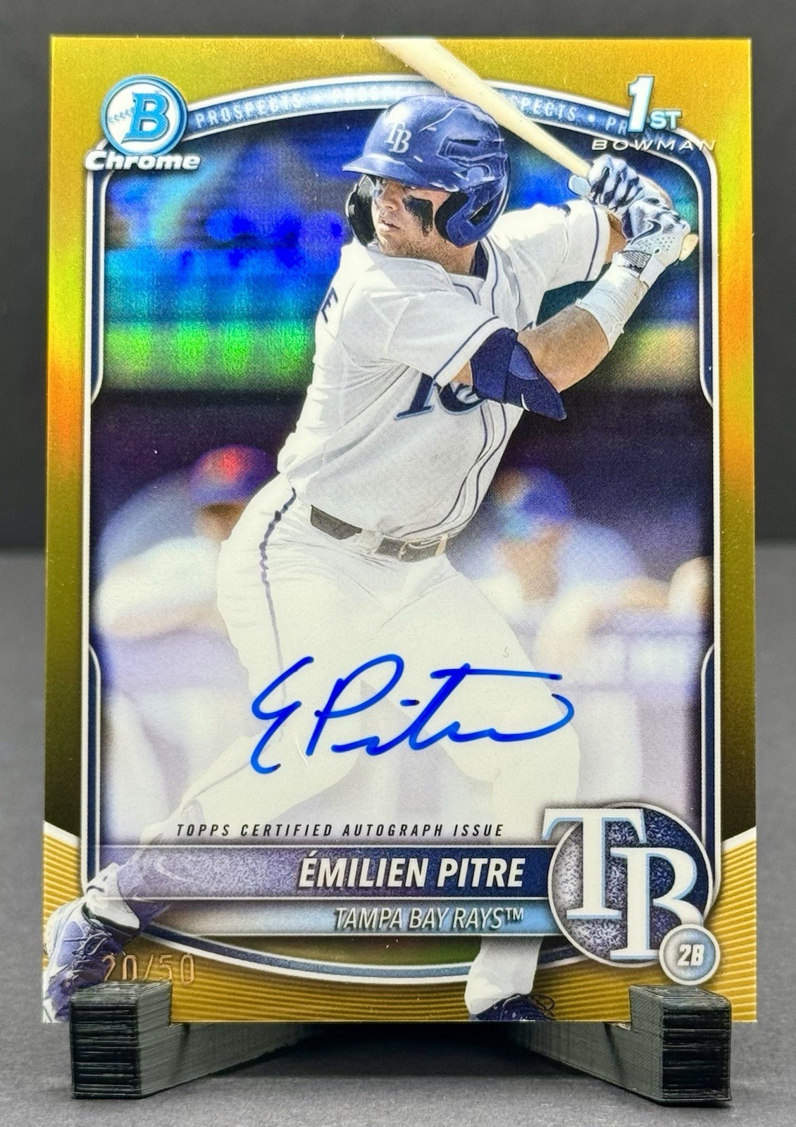 2025 Bowman Emilien Pitre 1st Chrome True Gold Refractor /50 Auto #CPA-EP - Rays
