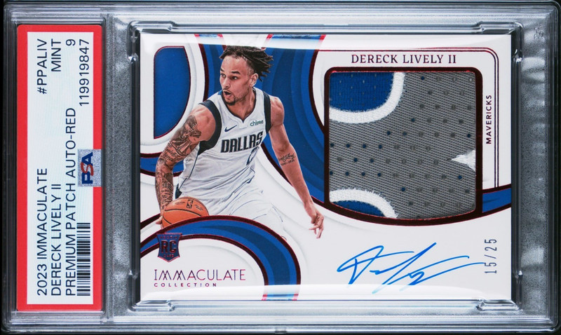 2023 PANINI IMMACULATE COLLECTION PREMIUM PATCH AUTO DERECK LIVELY #/25 PSA 9