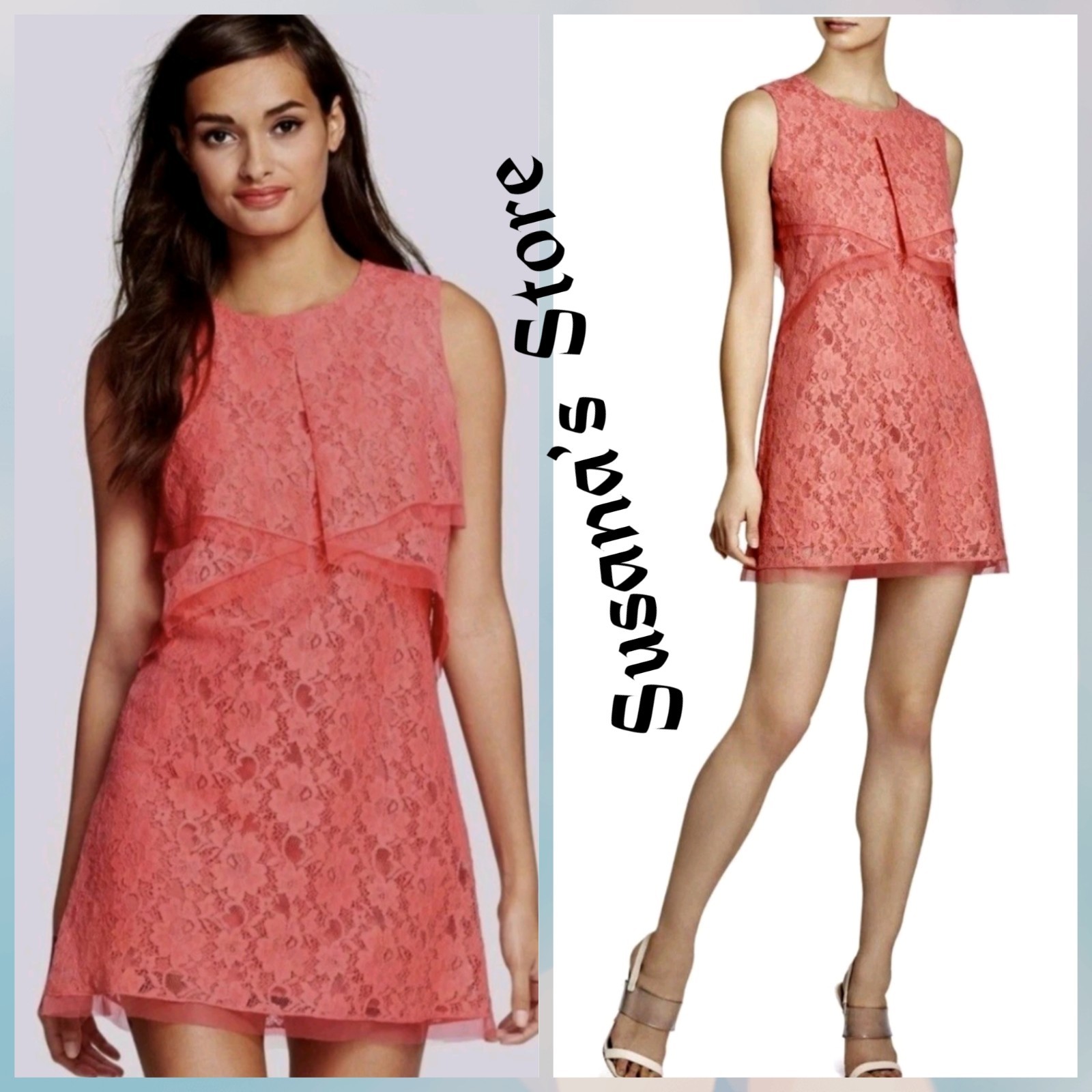 Nwt Bcbg Maxazria Size M Amelie Draped Mesh Trimmed Sleeveless Floral Lace Dress