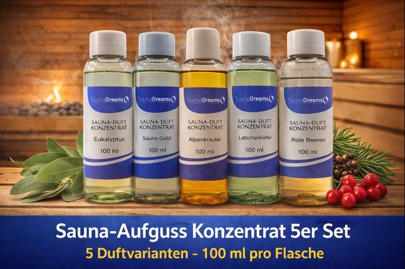 Saunadreams Sauna Aufgusskonzentrat Saunaduft Saunaaufguss Set 5 x 100ml