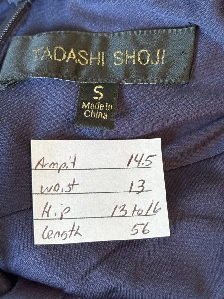 Tadashi Shoji Navy Blue Mesh Ruched Gown Small Maxi Dress Formal Cocktail - Image 2 of 4