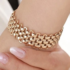 14k Gold Over Sterling Silver Womens Elegant 16mm 7.5" Layered Link Bracelet D35