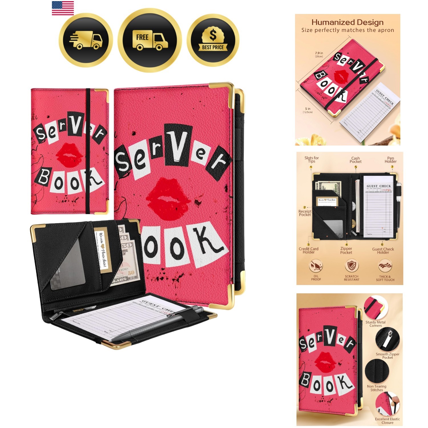 Server Book for Waitress Cute Serving Books with Zipper Pocket Accessories Le...