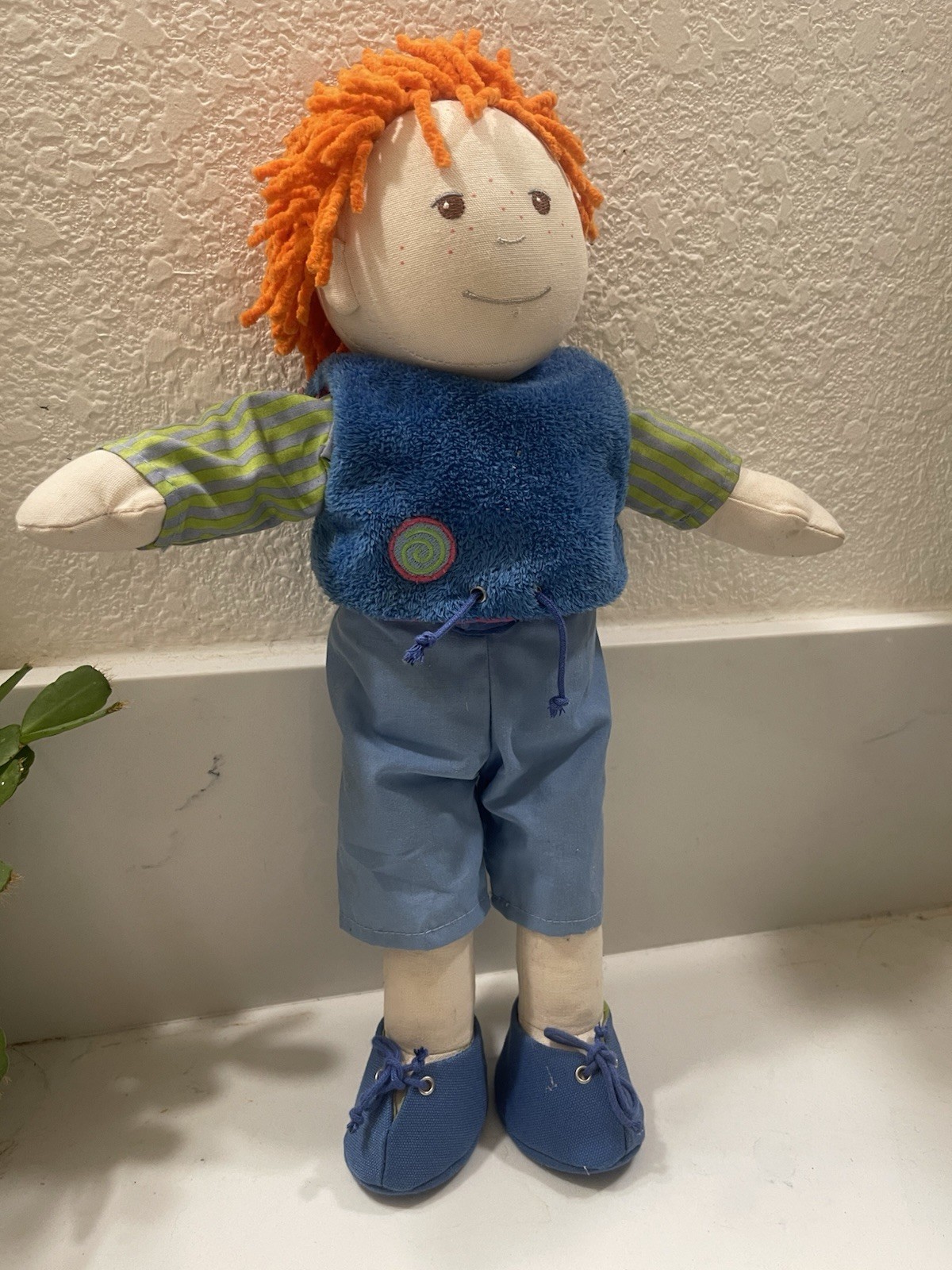 HABA  Soft Cloth Boy Doll Toy 13" Red Orange Hair
