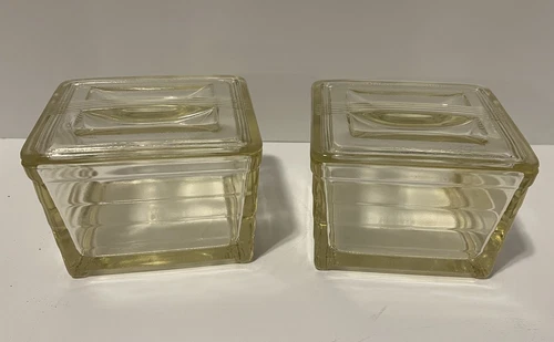 Set of 2 Depression Jeanette Glasbake Ovenware Refrigerator Dishes Yellow GUC