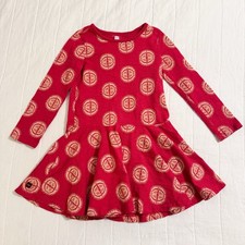 Tea Collection Red Kaguya L Skirted Dress Size 5 Long Sleeve