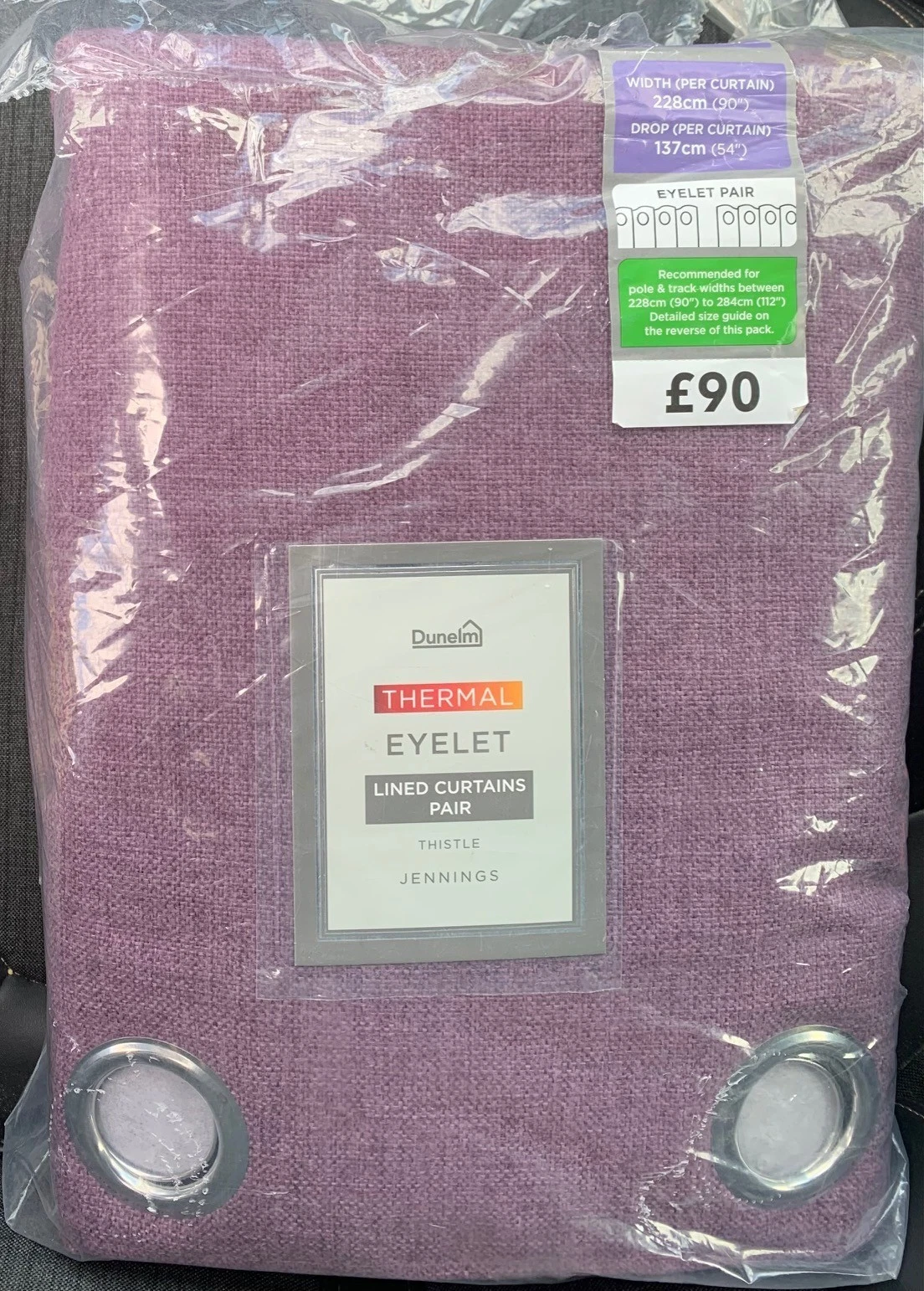 Dunelm Jennings Purple Thistle Thermal Eyelet Curtains - 90" x 54" (W x L) Pair