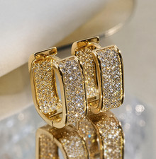 Gold Silver Plated Hoop Earrings With Cubic Zirconia Fashion Jewelry Unisex Gift