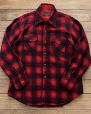 Vintage Sears Wool Flannel Shirt Jacket Red Black Plaid Men's Large Farm Cabin