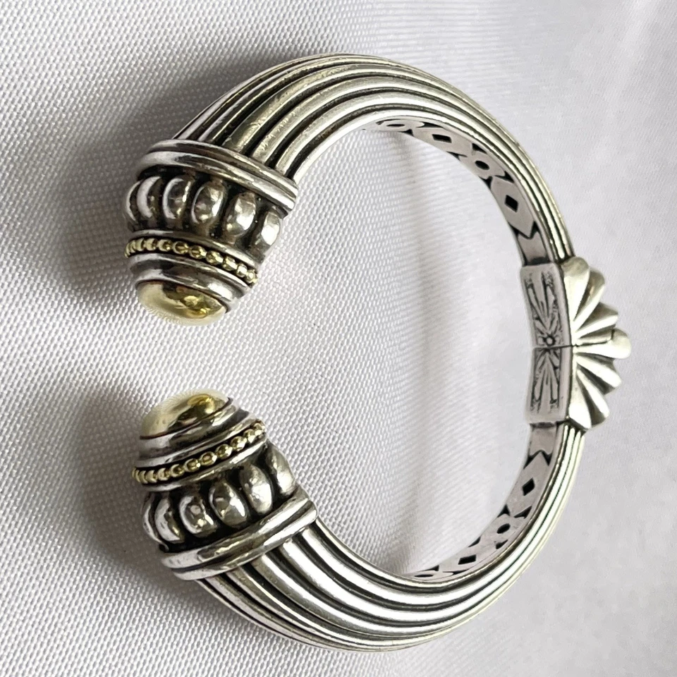 Vintage Lagos Caviar Sterling Silver & 18K Gold Hinged Cuff Bracelet 53g 6.5" SM - Image 2 of 3